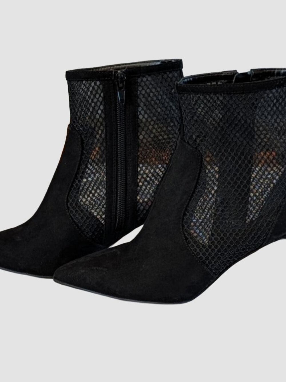 Alfani Black Mesh Panel Ankle Booties Pointed Toe Stiletto Heel Size 5.5